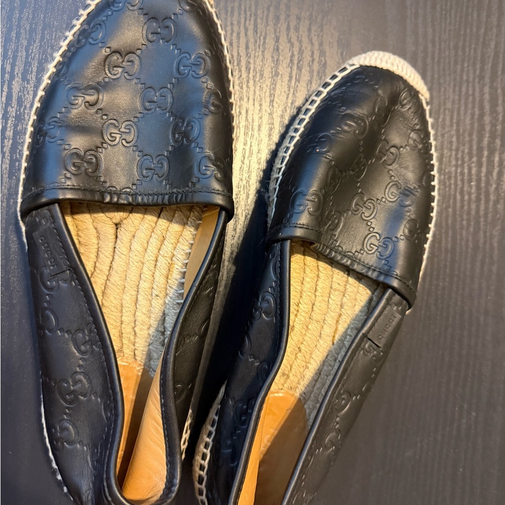 Gucci Black Leather Slip-On Loafers
